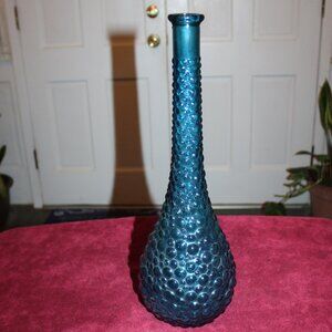 Empoli Italian Art Glass Blue Teal Hobnail Genie Bottle Decanter Italy 15”